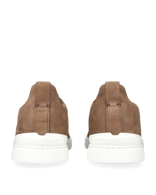 Zegna Brown Crocodile Leather Triple Stitch Sneakers for men