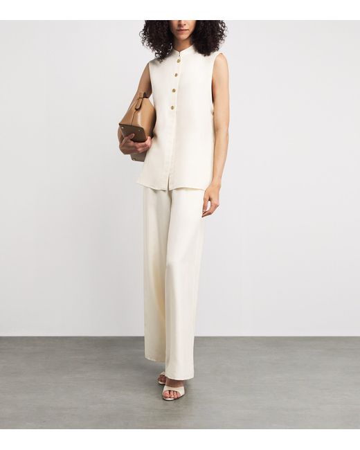 LeKasha White Silk Sleeveless Abydos Shirt