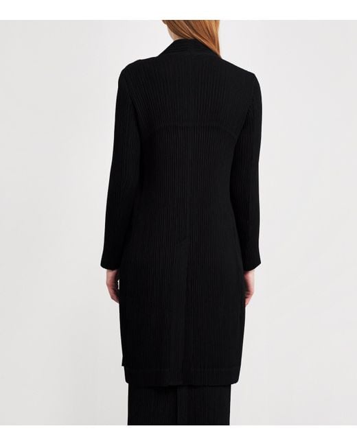 Issey Miyake Black Hatching Pleats Longline Coat