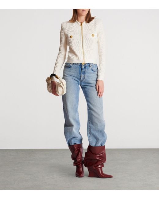 Balmain White Crocodile-Knit Cardigan