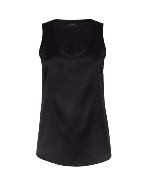 Brunello Cucinelli Black Silk-Stretch Reversible Tank Top