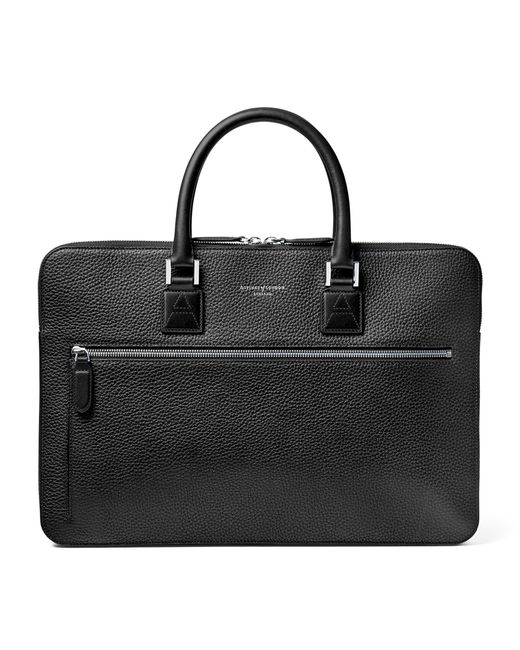 Aspinal Black Leather Connaught Briefcase for men