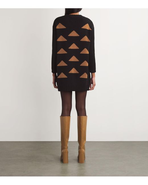 Max Mara Black Wool-Cashmere Jacquard Mini Dress
