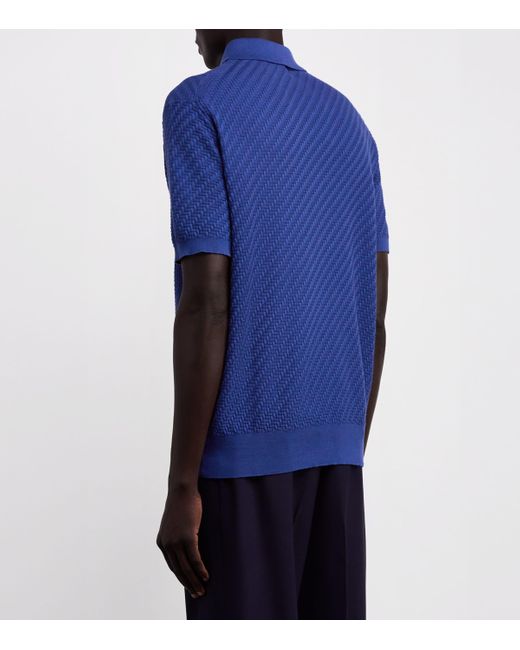 Brioni Blue Cotton-Silk-Cashmere Polo Shirt for men