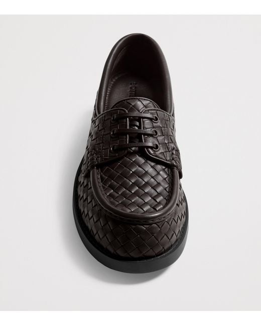 Bottega Veneta Black Leather Intrecciato Lace-Up Loafers for men