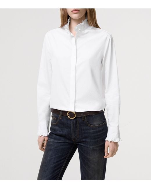 Burberry White Cotton Poplin Ruffle Shirt