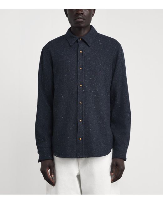 God's True Cashmere Blue Cashmere Twill Donegal Shirt for men