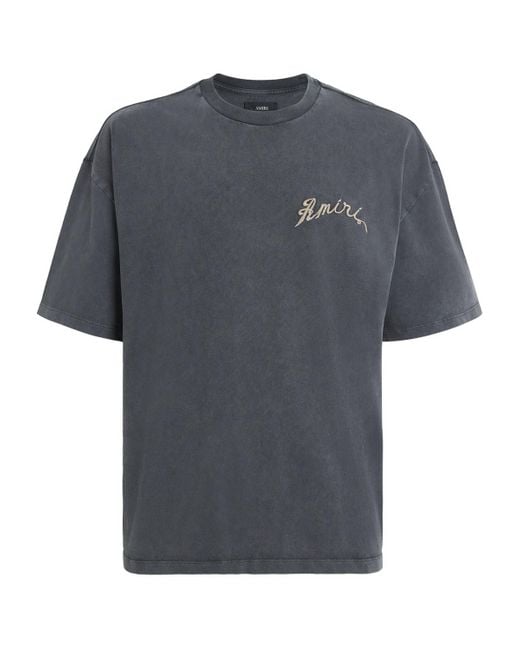 Amiri Gray Cotton Dragon Logo Oversized T-Shirt for men