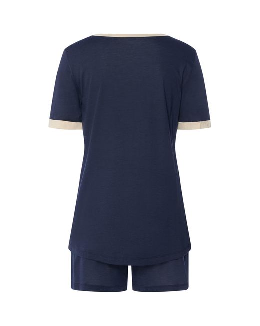 Hanro Blue Cotton-Blend Laura Pyjamas