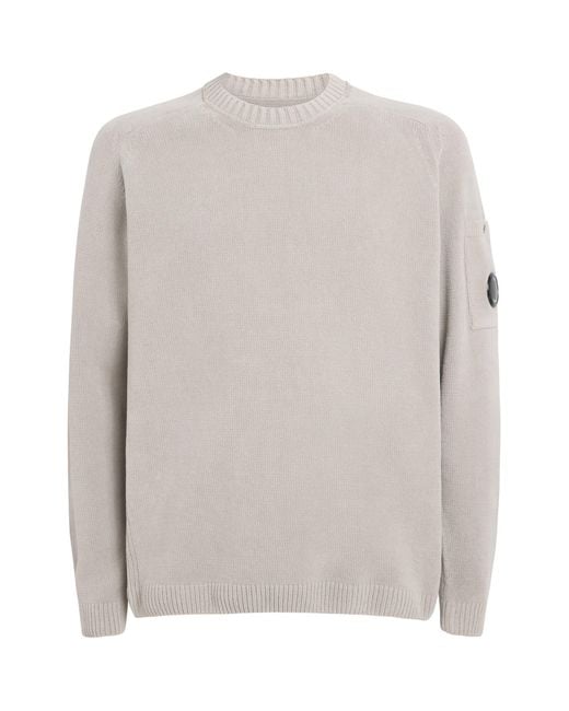 C P Company Gray Cotton Chenille Lens Sweater for men