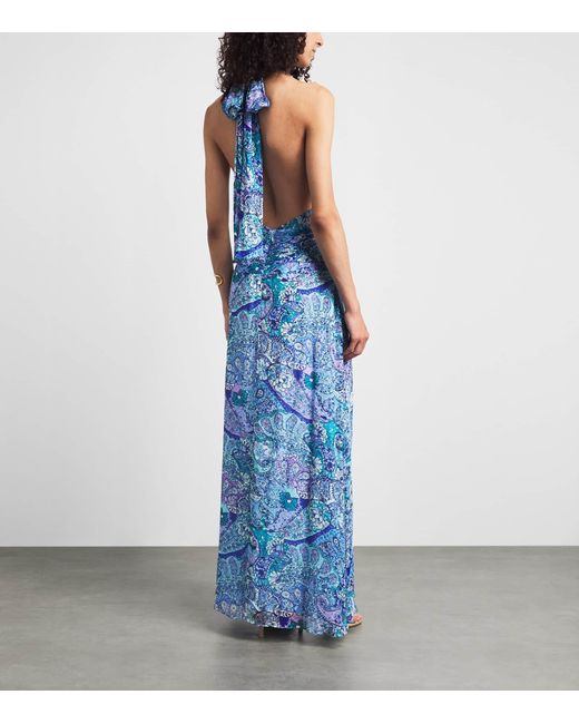 Rixo Blue Chiffon Alaina Maxi Dress