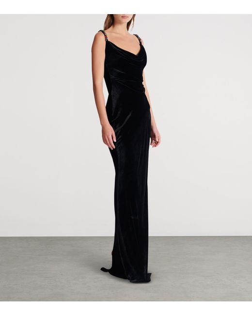 Balmain Black Velvet Embellished Gown