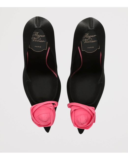 Roger Vivier Black Satin Rose Pumps 100