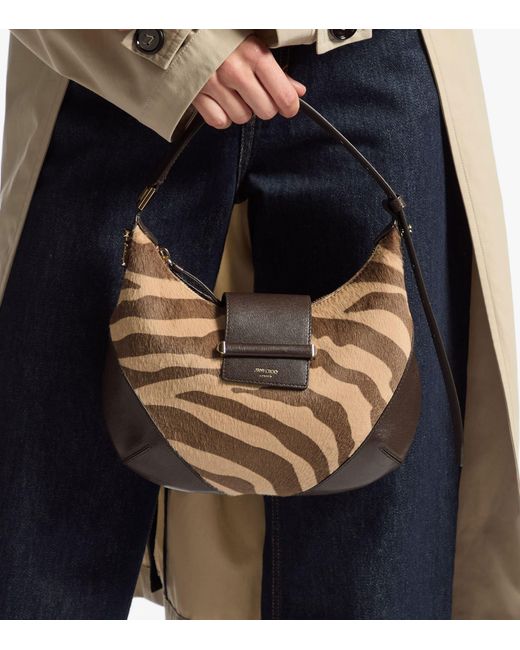 Jimmy Choo Brown Small Bar Pony Hair-Leather Shoulder Bag