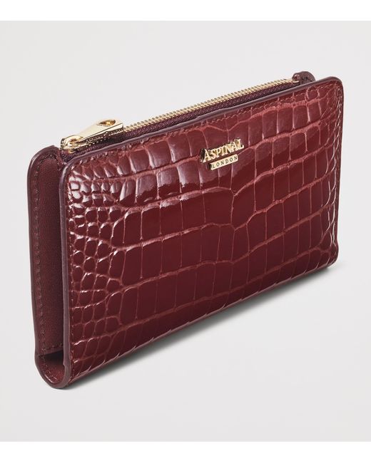 Aspinal Red Large Leather Croc-Embossed Mayfair Purse