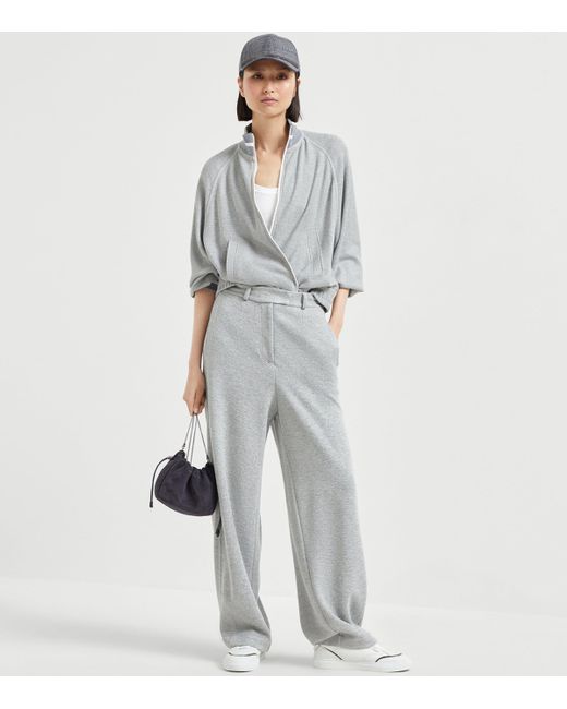 Brunello Cucinelli Gray Sparkling Piqué Zip-Up Sweatshirt