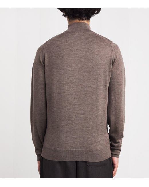 John Smedley Brown Extra Fine Merino Wool Half-Zip Tapton Sweater for men