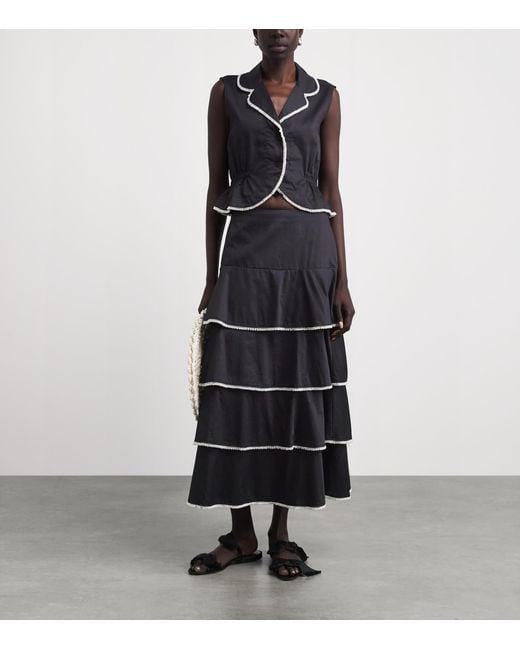 Sandro Black Cotton Embellished Maxi Skirt