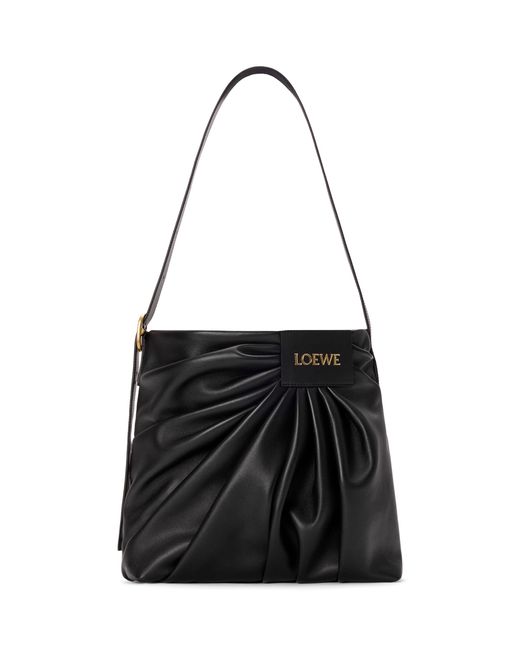Loewe Black Leather Draped Tote Bag