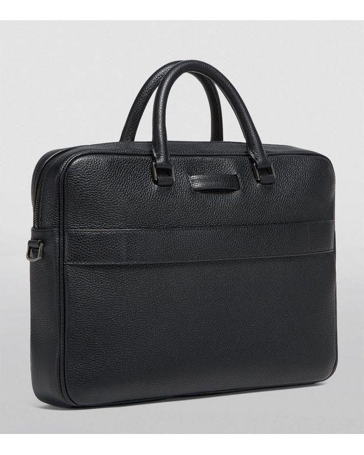 Zegna Black Leather Edgy Briefcase for men
