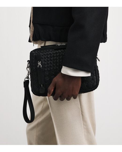 Officine Creative Black Leather Woven Armor Pouch for men