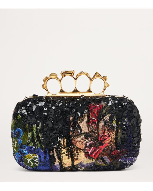 Alexander McQueen Black Floral Four-Ring Clutch