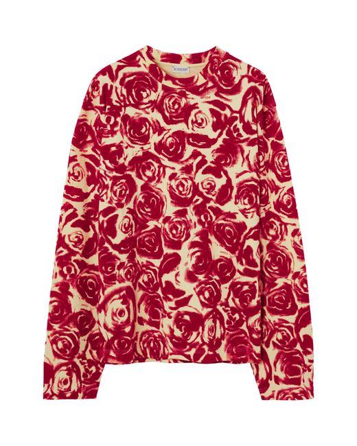 Burberry Red Flocked-cotton Rose T-shirt for men