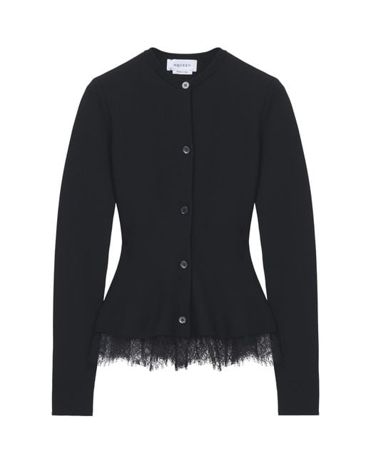 McQueen Black Lace-Trim Cardigan