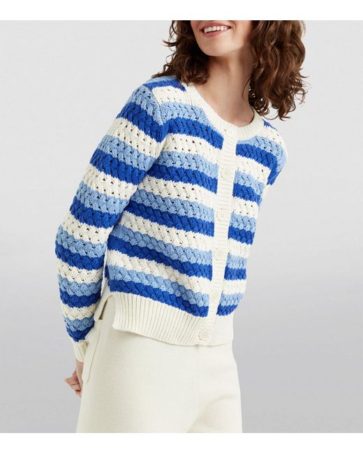 Chinti & Parker Blue Crochet Striped Cardigan