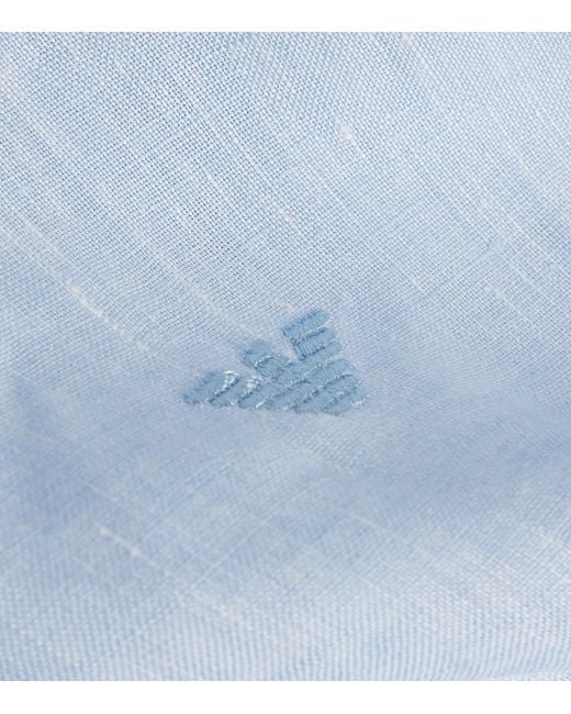 Emporio Armani Blue Linen Logo Shirt for men