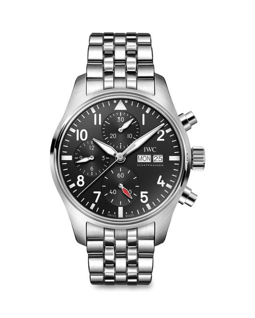 Iwc Metallic Stainless Steel Pilot's Chronograph Watch 41mm for men