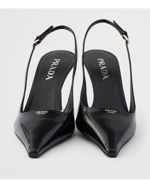 Prada Black Brushed Leather Slingback Pumps 75
