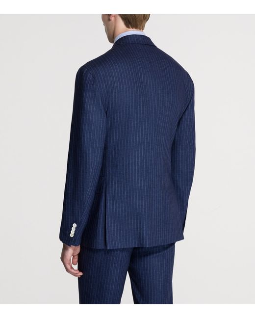 Dunhill Blue Linen Double-Breasted Blazer for men
