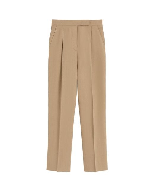 Max Mara Natural Linen Pleated Wide-Leg Trousers