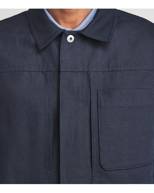 Vince Blue Cotton-Linen Trucker Overshirt for men