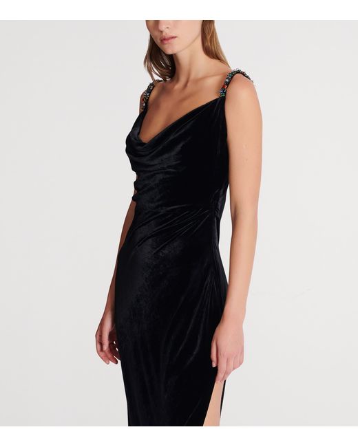 Balmain Black Velvet Embellished Gown