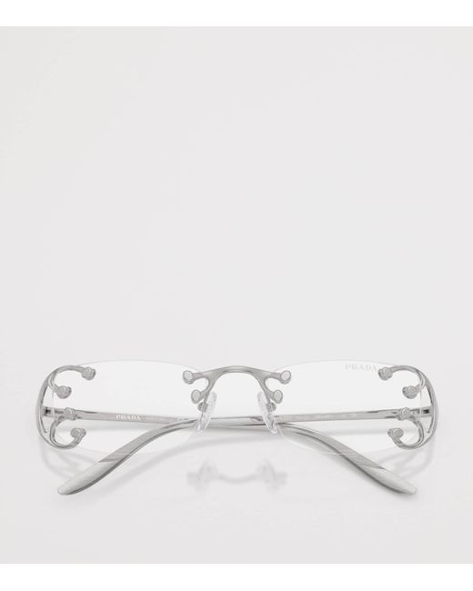 Prada White Metal Rectangular Sunglasses