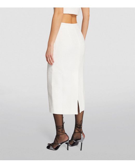Alessandra Rich White Bouclé Midi Skirt