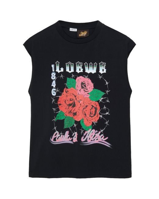 Loewe Black X Paula's Ibiza Roses Print Sleeveless T-shirt for men