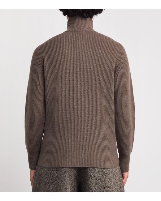John Smedley Brown Wool-Cashmere Mallam Zip-Up Cardigan for men