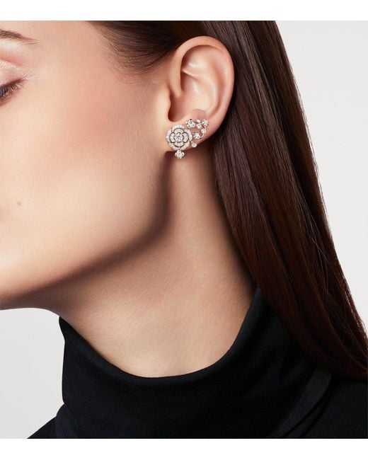 Chanel Metallic And Diamond Bouton De Camélia Crawling Earrings
