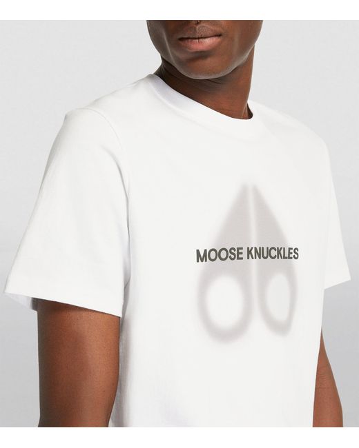 Moose Knuckles White Cotton Airbrushed-logo T-shirt for men