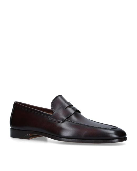 Magnanni Shoes Black Leather Delos Dress Loafers for men
