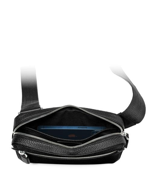 Aspinal Black Leather Reporter Compact Belt Bag for men