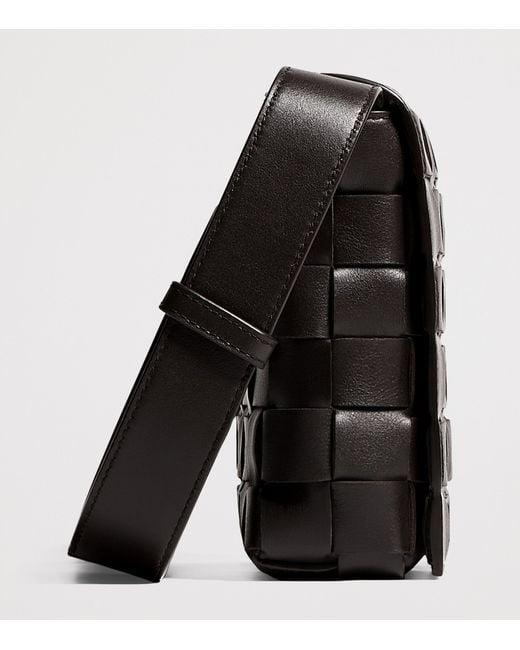 Bottega Veneta Black Leather Intrecciato Messenger Bag for men