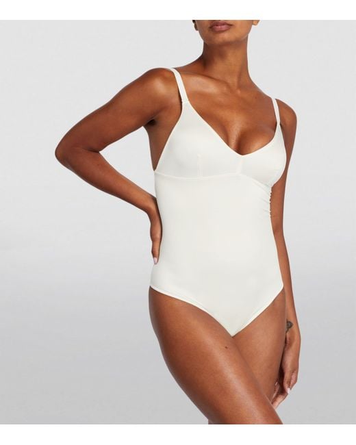 Spanx White Shaping Satin Thong Bodysuit
