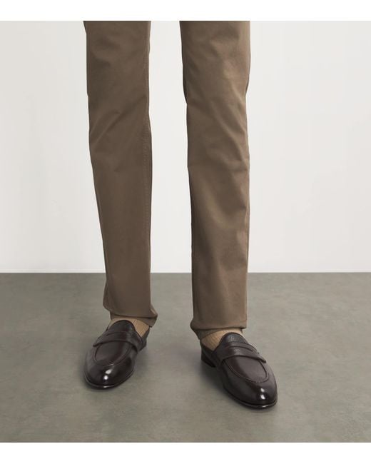 Brioni Gray Leather Appia Loafers for men