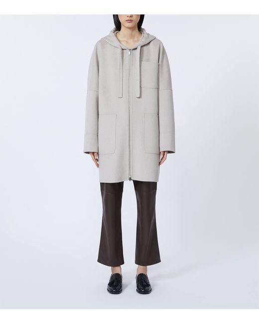 Max Mara Gray Virgin Wool Hooded Coat