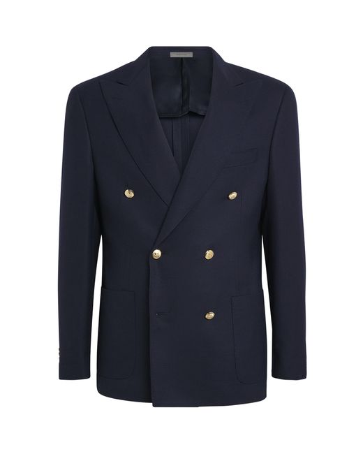 Corneliani Blue Virgin Wool Double-Breasted Blazer for men