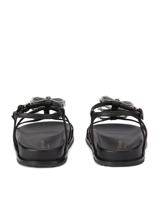 Kurt Geiger Black Leather Crystal Bow Pierra Sandals